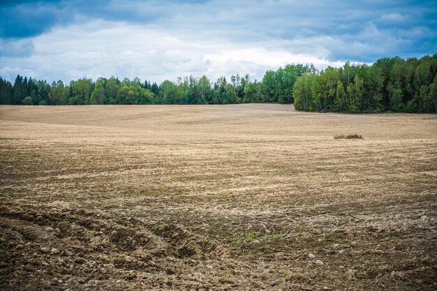 Geploegd veld in de herfst op het platteland