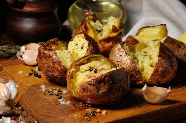 Gepofte aardappel met specerijen en kruiden