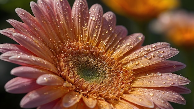 A Gerbera daisy flower blooms vibrantly in a sunlit garden