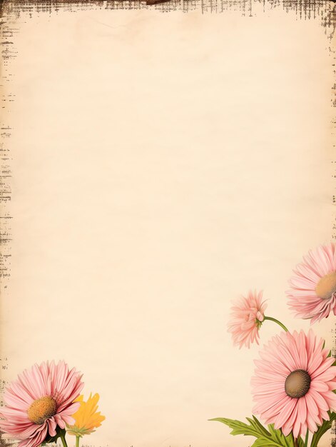 Gerbera daisy Paper beautiful antique Vintage old page scrapbooking junk journalBackdrop with