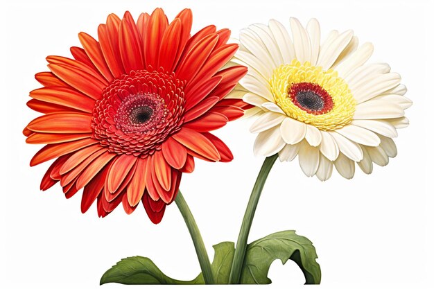 Gerbera en madeliefje op wit