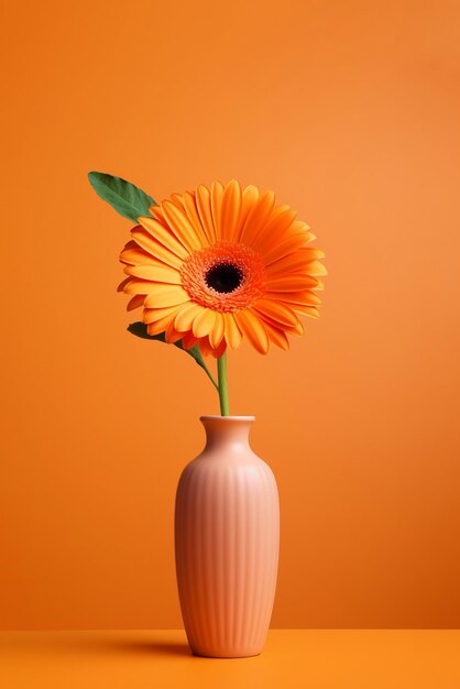 スタジオの背景に花瓶のガーベラの花