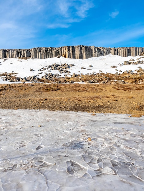 아이슬란드 현무암 돌의 현상 구조의 Gerduberg 기둥 벽 자연