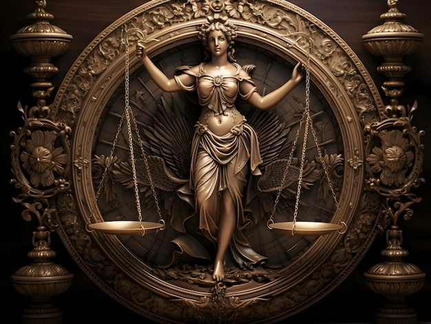 Foto gerechtigheid teken de zeer gedetailleerde figuur van vrouwen met schalen van hoge kwaliteit.