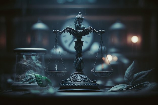 Gerechtigheidsschalen symboliseren de mate van de steun en tegenstand van een zaak in een rechtbank De godin van gerechtigheid Themis