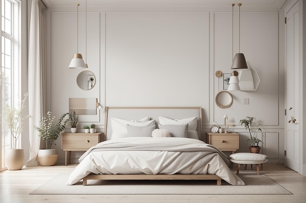 Gerelateerde tags3d rendering vintage minimale mock up slaapkamer in Scandinavische en klassieke stijl