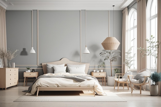 Gerelateerde tags3d rendering vintage minimale mock up slaapkamer in Scandinavische en klassieke stijl