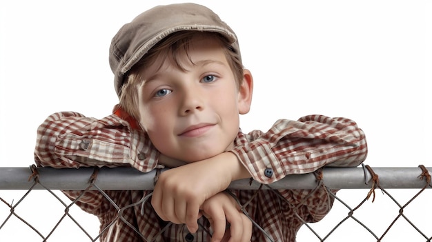 Photo german boy leans on isolated fence