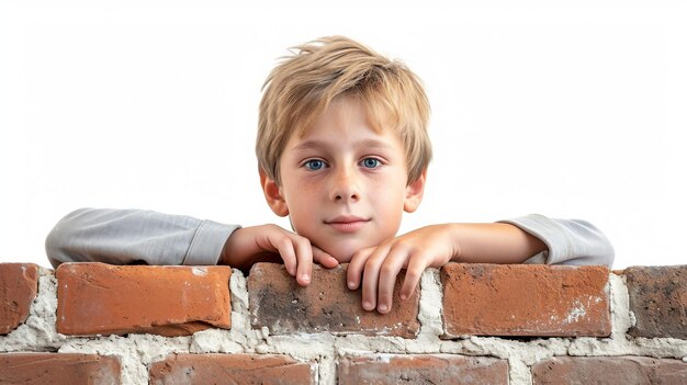 German Boy Leans on Isolated Wall