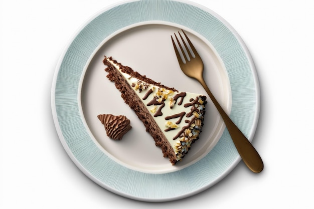 German Chocolate Cake On Plate White Background Generative AI