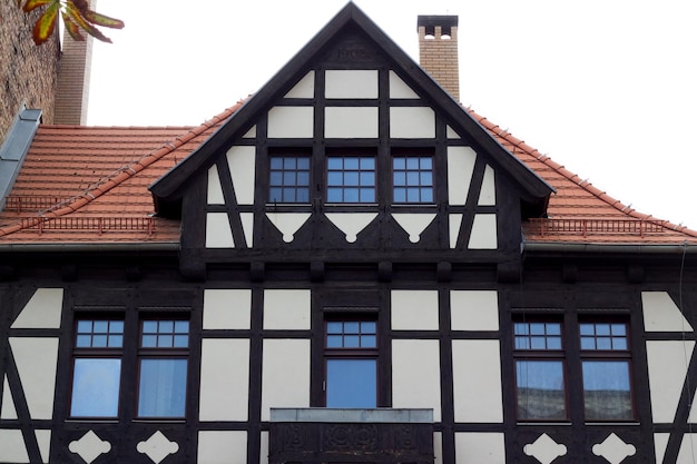 German facade of a half-timbered house close-up