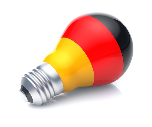 German Flag with Light Bulb. Isolated on white background. 3D Rendering