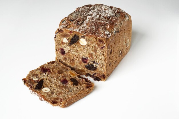 German fruit bread on white