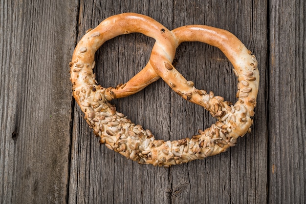 German pretzels on wooden table