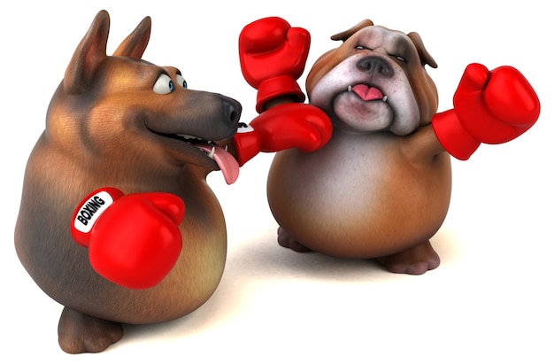 German shepherd dog and English bulldog - 3D Illustration