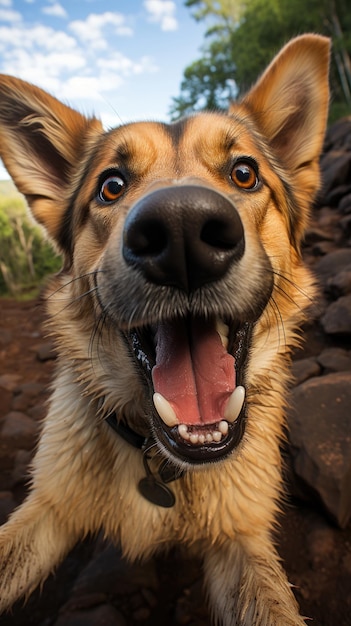 a German Shepherd dog taking a selfie