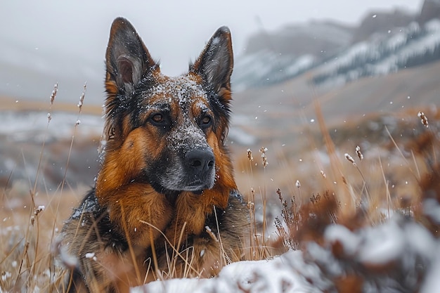 German shepherd dog in winter