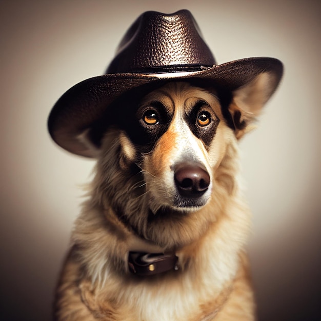 German shepherd dog with cowboy hat portrait