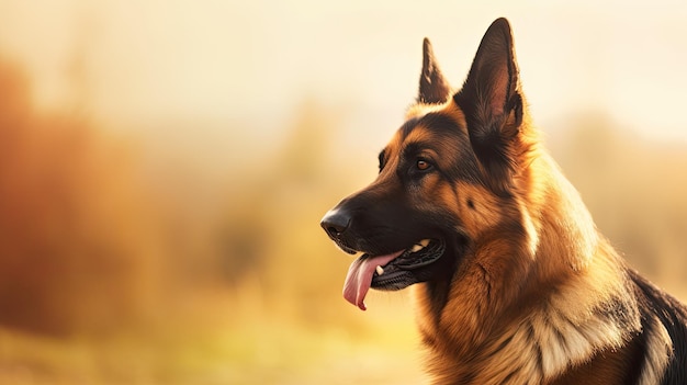 A german shepherd dog with a golden background