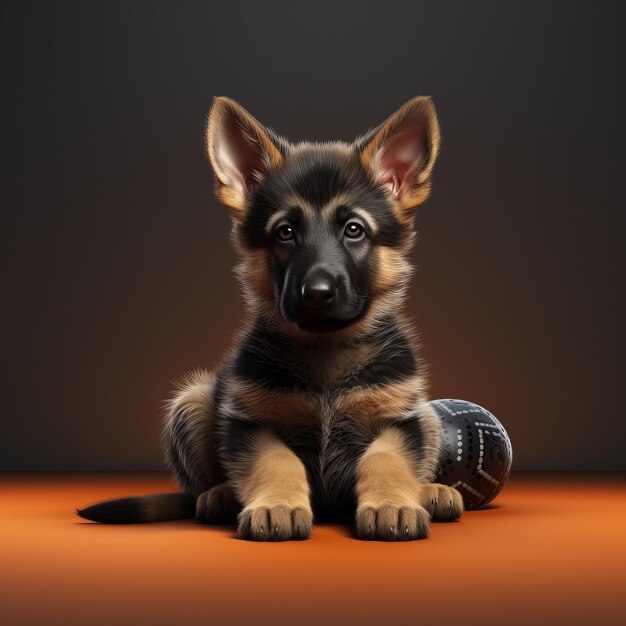 a german shepherd puppy sitting next to a ball