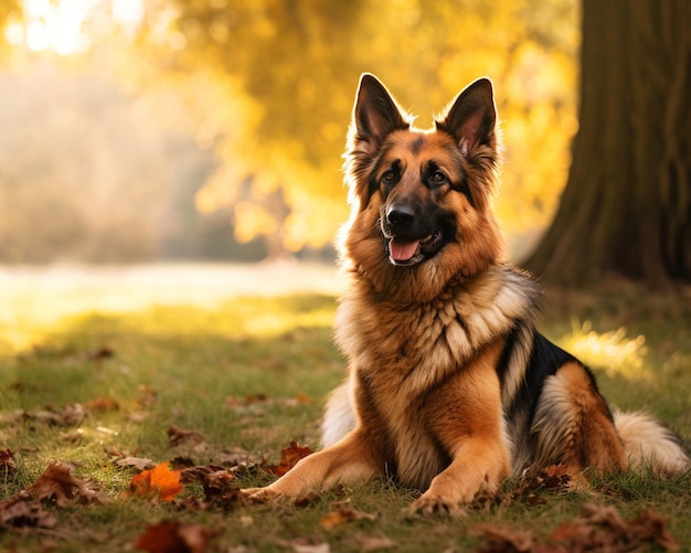 German shepherd sitting in park