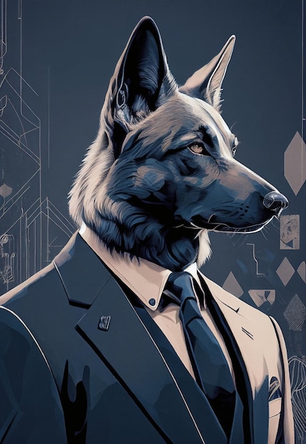 German shepherd in a suit illustration art generated by artificial intelligence