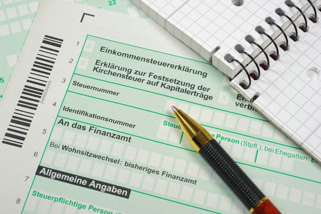 german tax form and writing instrument