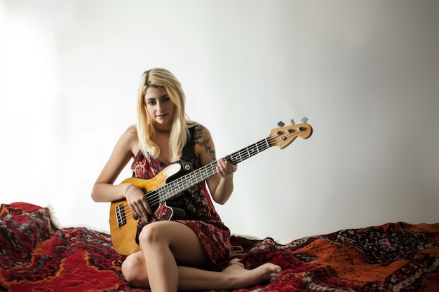 写真 ギターを弾くドイツの女性ミュージシャン