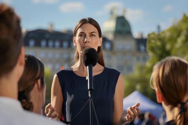 Foto politiciana tedesca che pronuncia un discorso a una manifestazione