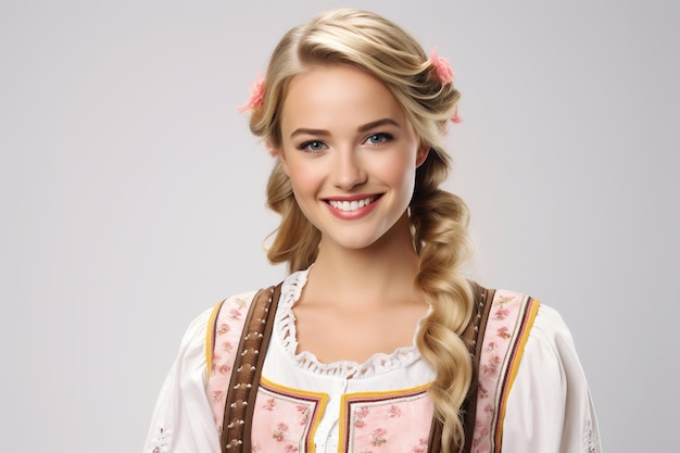 German Woman Smiling Happily in National Attire Generative AI