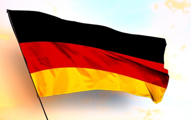 germany 3D waving flag and grey cloud background Image