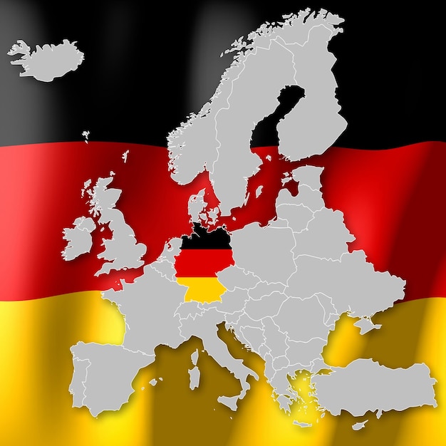 Germany country borders and flag selected on map of Europe