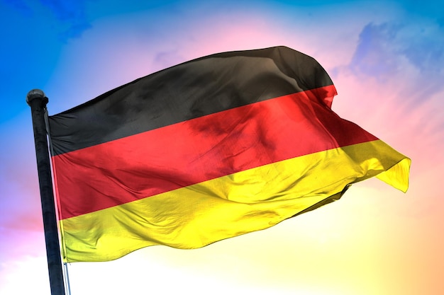 ドイツ国旗、3 d フラグ、および色の背景。