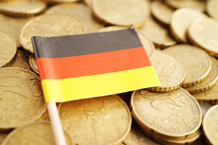 Photo germany flag on coin and banknote money finance trading investment business currency concept