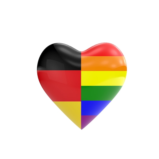 Germany flag and gay LGBT rainbow flag heart shape Gay rights concept 3D Rendering