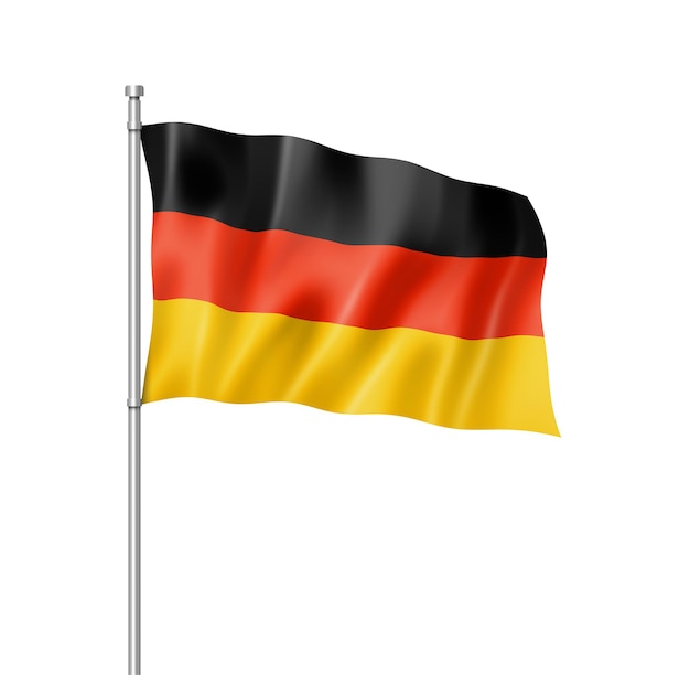 Foto bandiera della germania, rendering tridimensionale, isolata su bianco