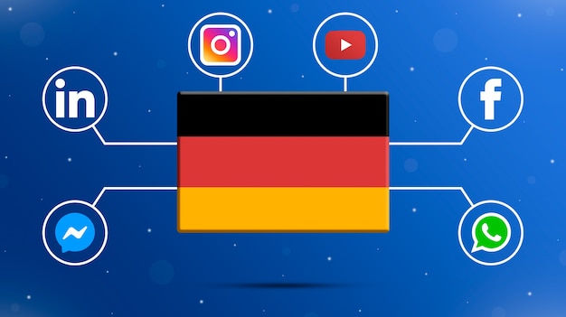 Germany flag with social media logos 3d