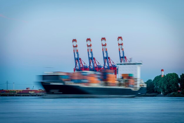 Germany, Hamburg, Elbe, container ship