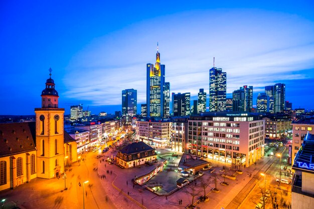 Germany, Hesse, Frankfurt, Hauptwache square, skyline, blue hour