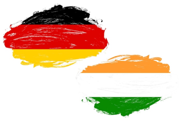 Germany and india flag together on a white stroke brush background