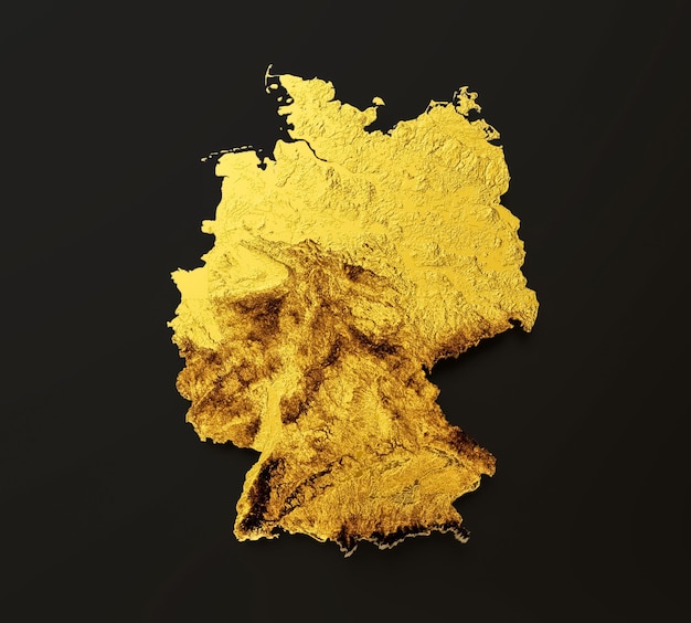 Карта Германии Золотой металл Цвет Карта высоты на белом фоне 3d иллюстрация