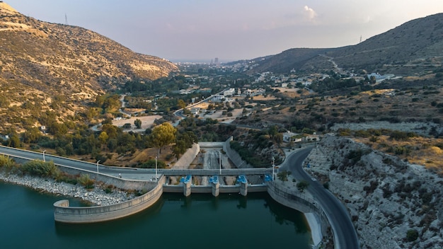 Germasogeia Dam Evening Drone Shot