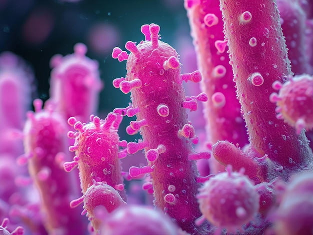 Germs under a microscope 3d render