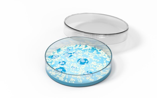 The germs in the petri dish 3d rendering