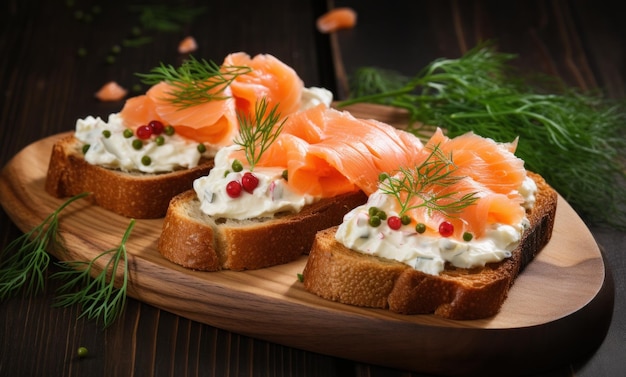 gerookte zalm en roomkaas op toast met dille