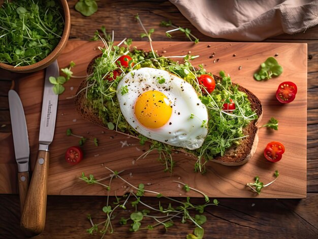 Geroosterd brood met spiegelei en groenten Generatieve Ai