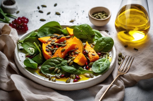 Geroosterde pompoensalade met kaas en kruiden in plaat Ai generatief