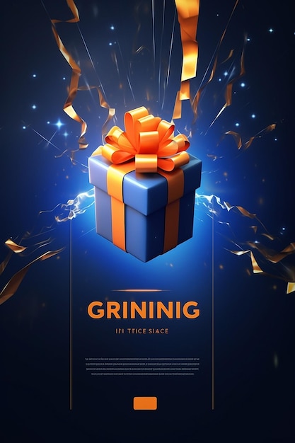 Foto geschenk icoon schoon ontwerp donkerblauw en oranje bestemmingspagina gaming en glitch