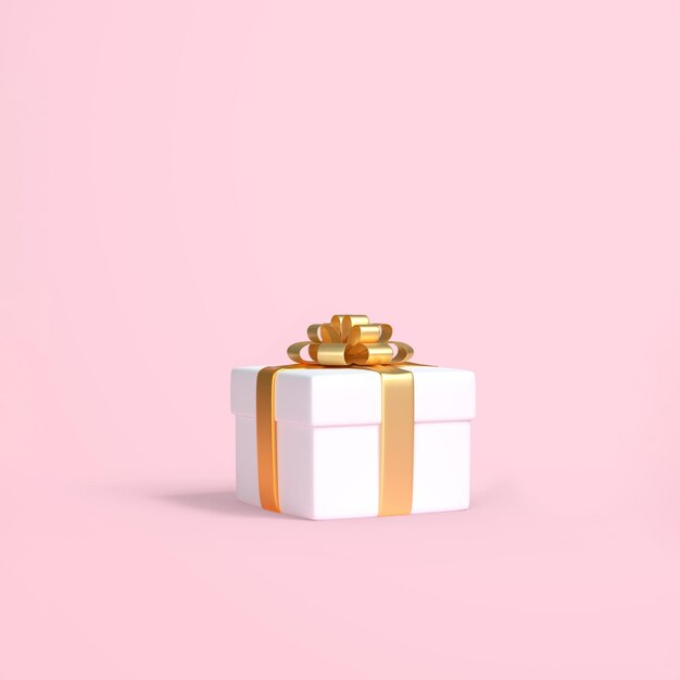 Geschenkdoos met blauw lint op pastelroze achtergrond voor kopieerruimte Kerstmis minimal concept idee 3D