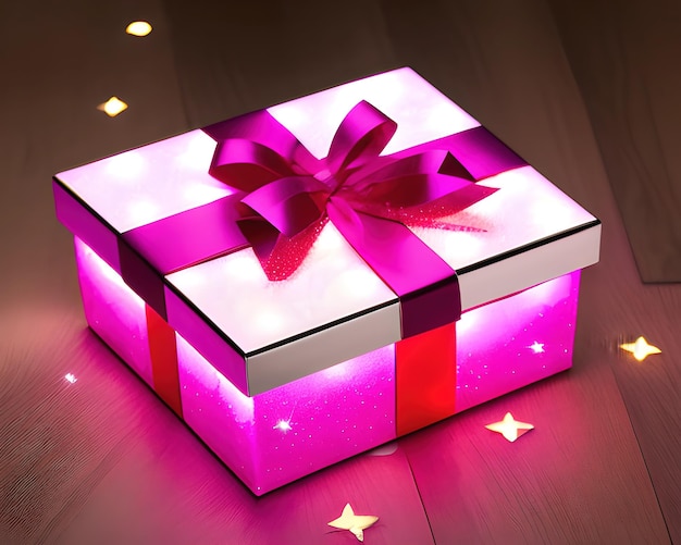 geschenkdoos met magisch glanzend roze open geschenkdoos met magisch licht